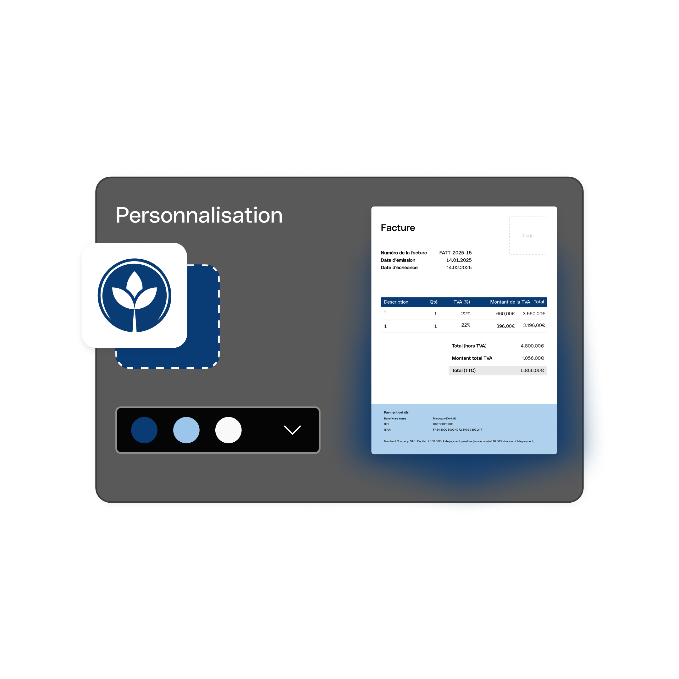 Interface utilisateur Web : Sujet principal, En-tête Bento, Cartes, Personnalisation des factures, WbRvmp 1
